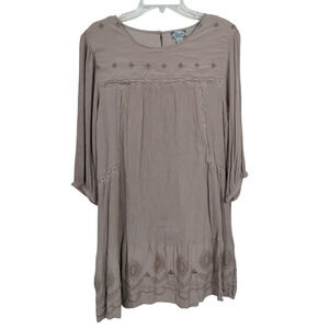 3582) Studio West Beige Embroidery Tiered Boho Knee Length Dress XL